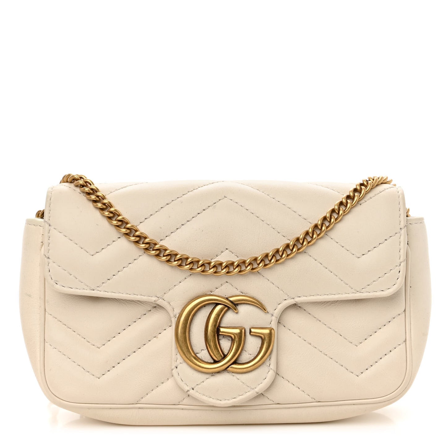 Calfskin Matelasse Super Mini GG Marmont Shoulder Bag White