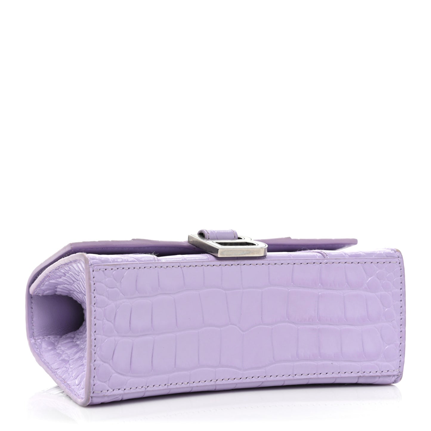 Shiny Calfskin Crocodile Embossed Hourglass Top Handle Bag XS Lilac