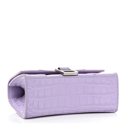 Balenciaga Shiny Calfskin Crocodile Embossed Hourglass Top Handle Bag XS Lilac 4 of 19