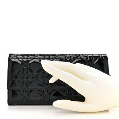 Christian Dior Patent Lambskin Cannage Lady Dior Rendezvous Wallet On Chain Black 2 of 13