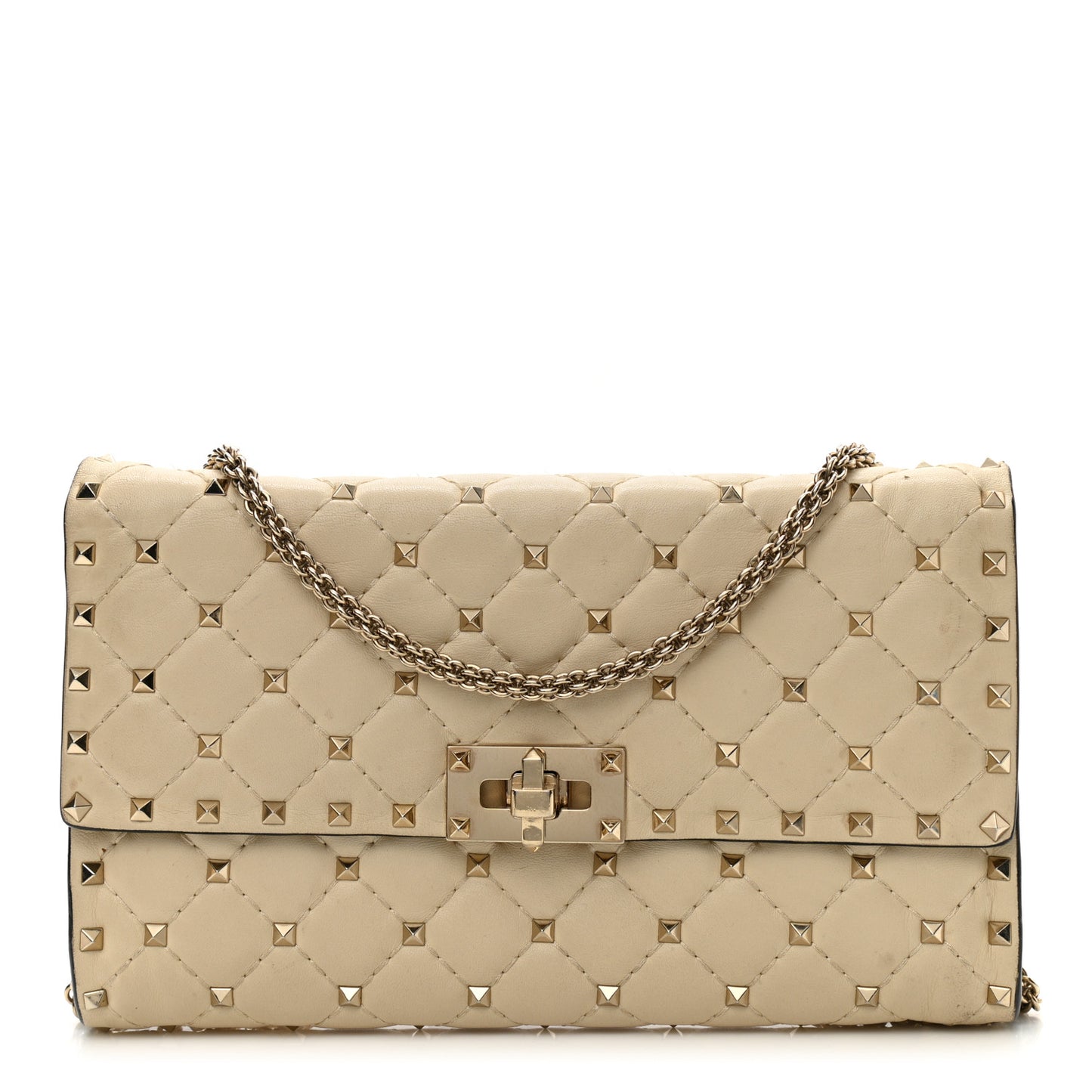 Nappa Rockstud Spike Wallet on Chain Light Ivory