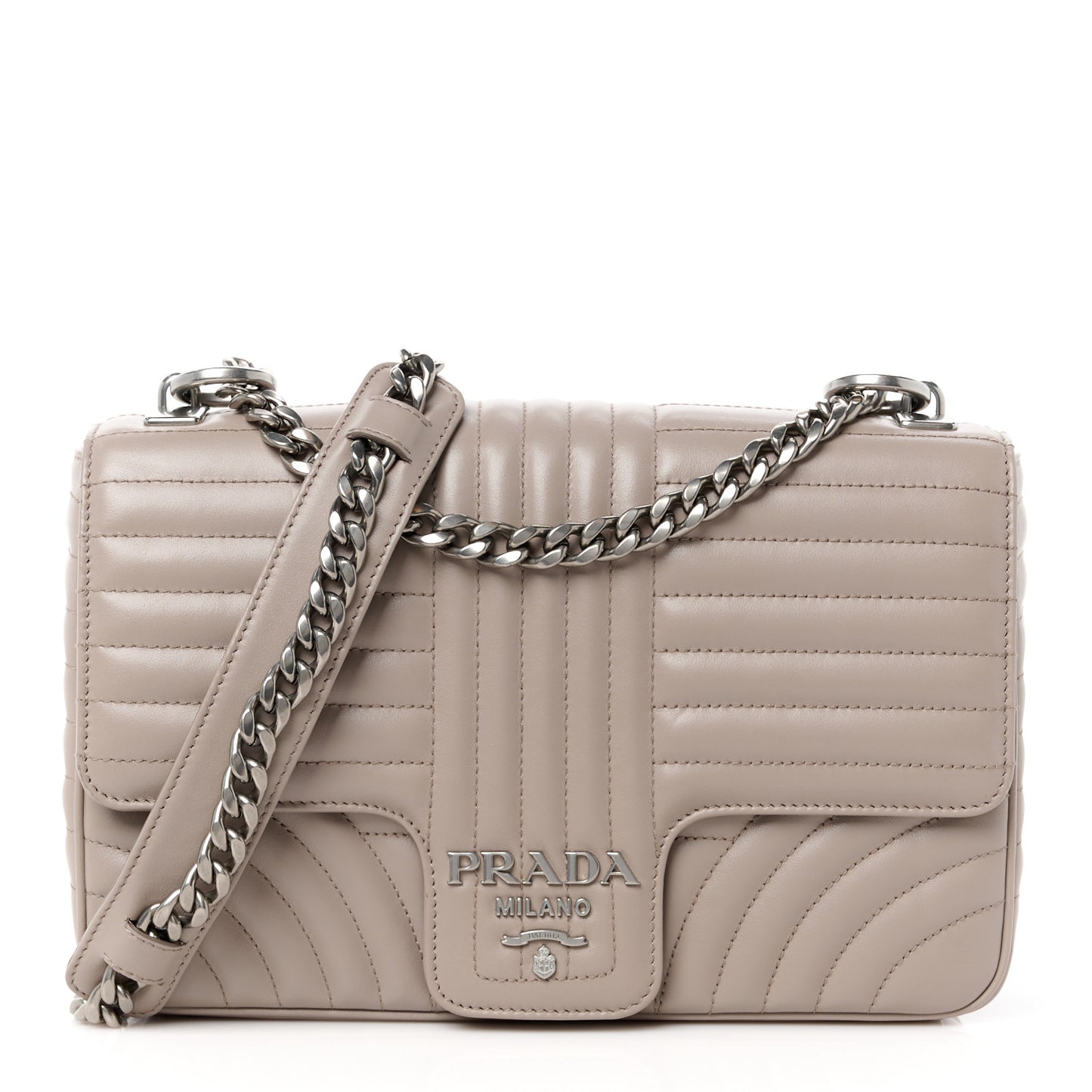 Soft Calfskin Impunture Diagramme Large Chain Flap Shoulder Bag Pomice