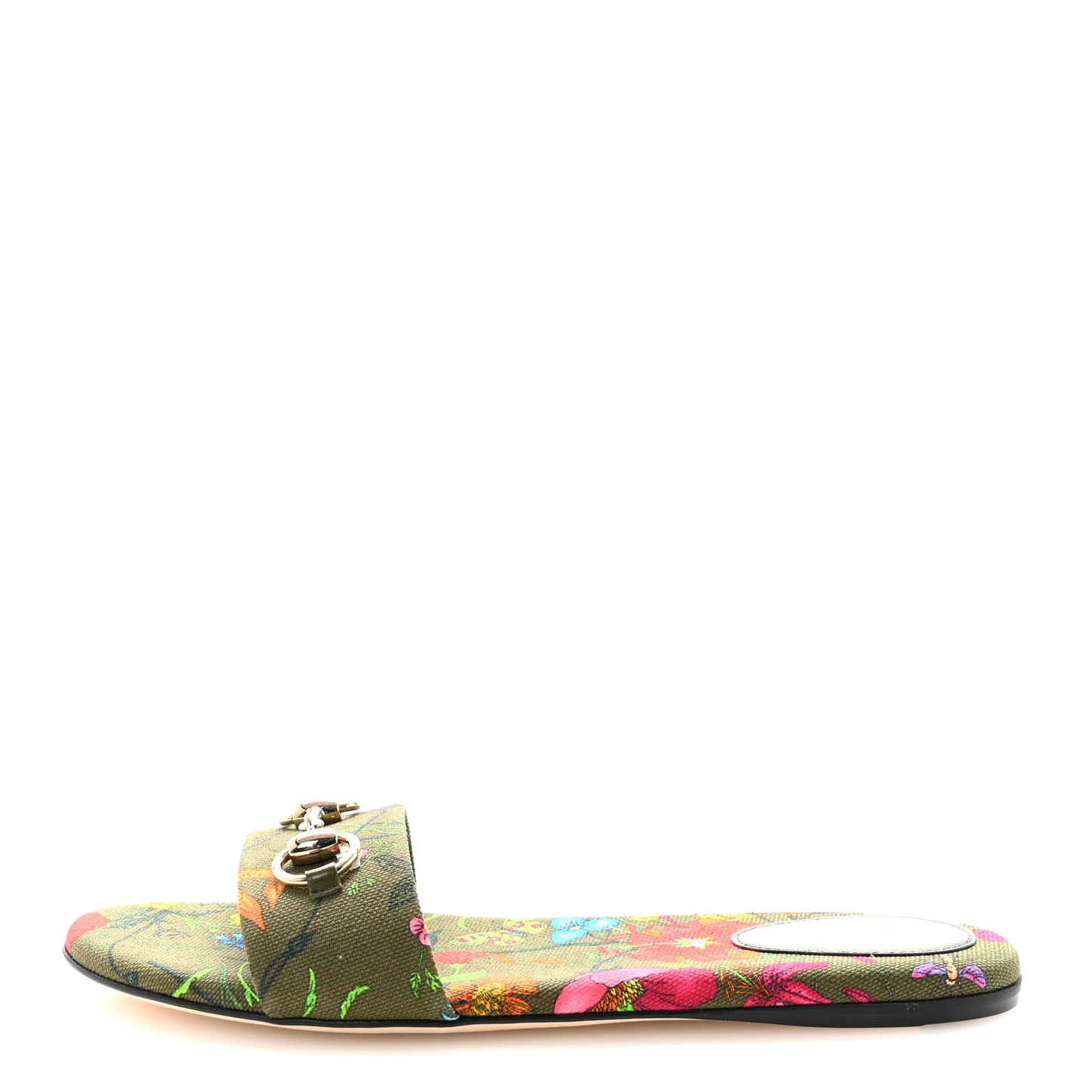 Canvas Flora Print Horsebit Slide Sandals 39 Dark Green