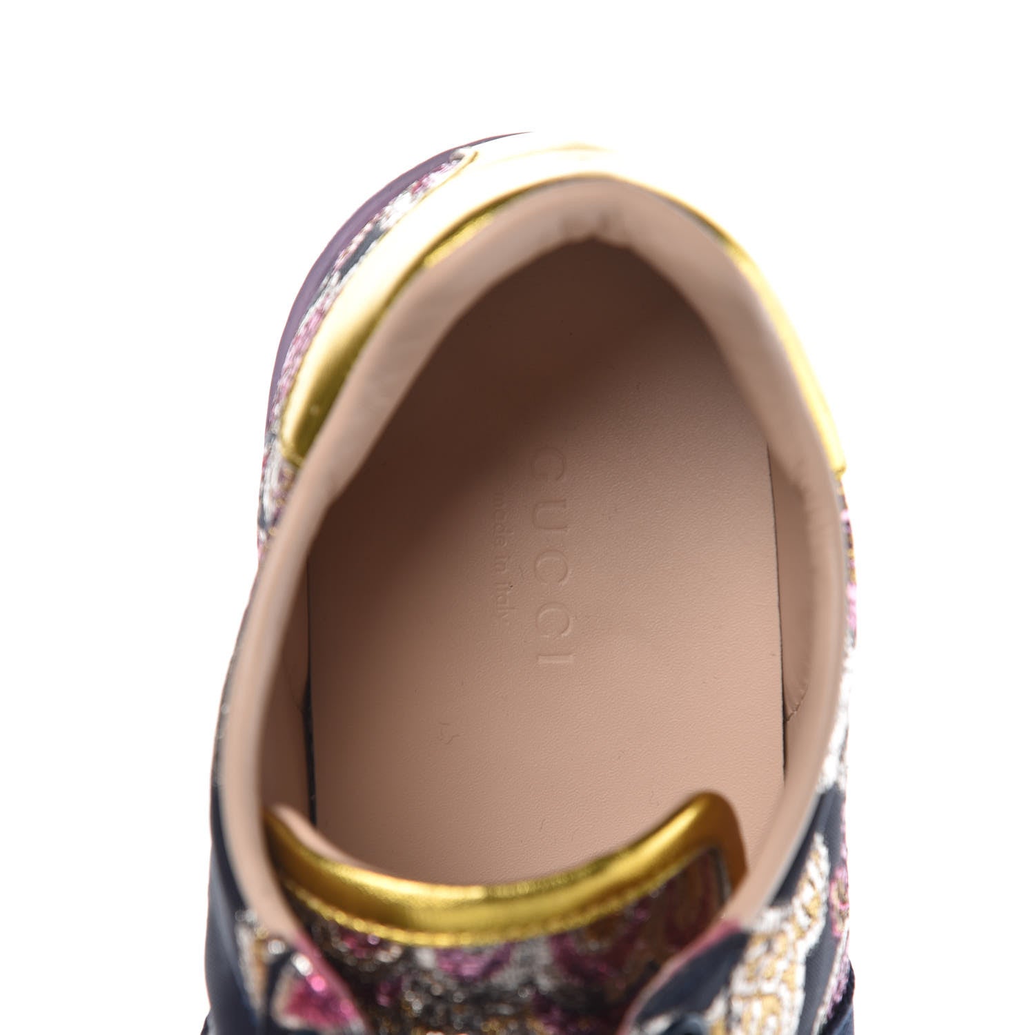 Gucci Lurex Brocade Web Nappa Womens Ace Sneakers 38 Black Pink Oro Vecchio 11 of 12