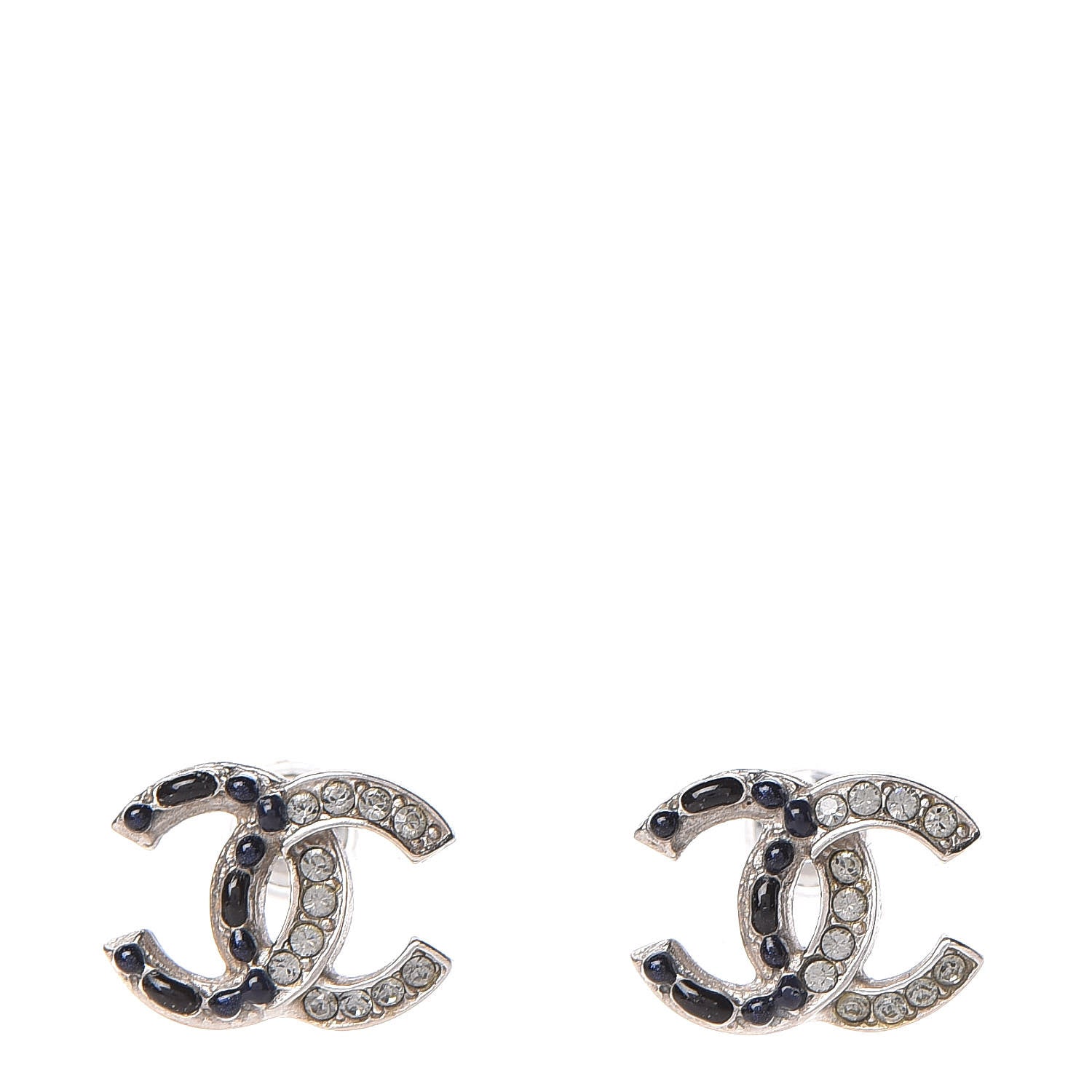 Chanel Crystal Resin CC Earrings Silver Black 1 of 5