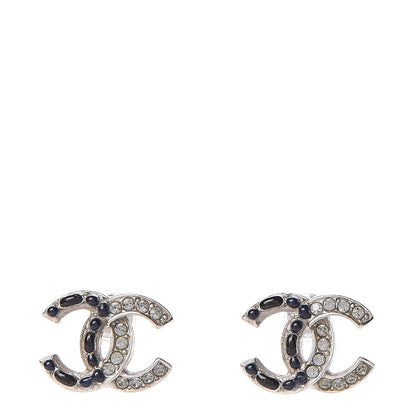 Chanel Crystal Resin CC Earrings Silver Black 1 of 5