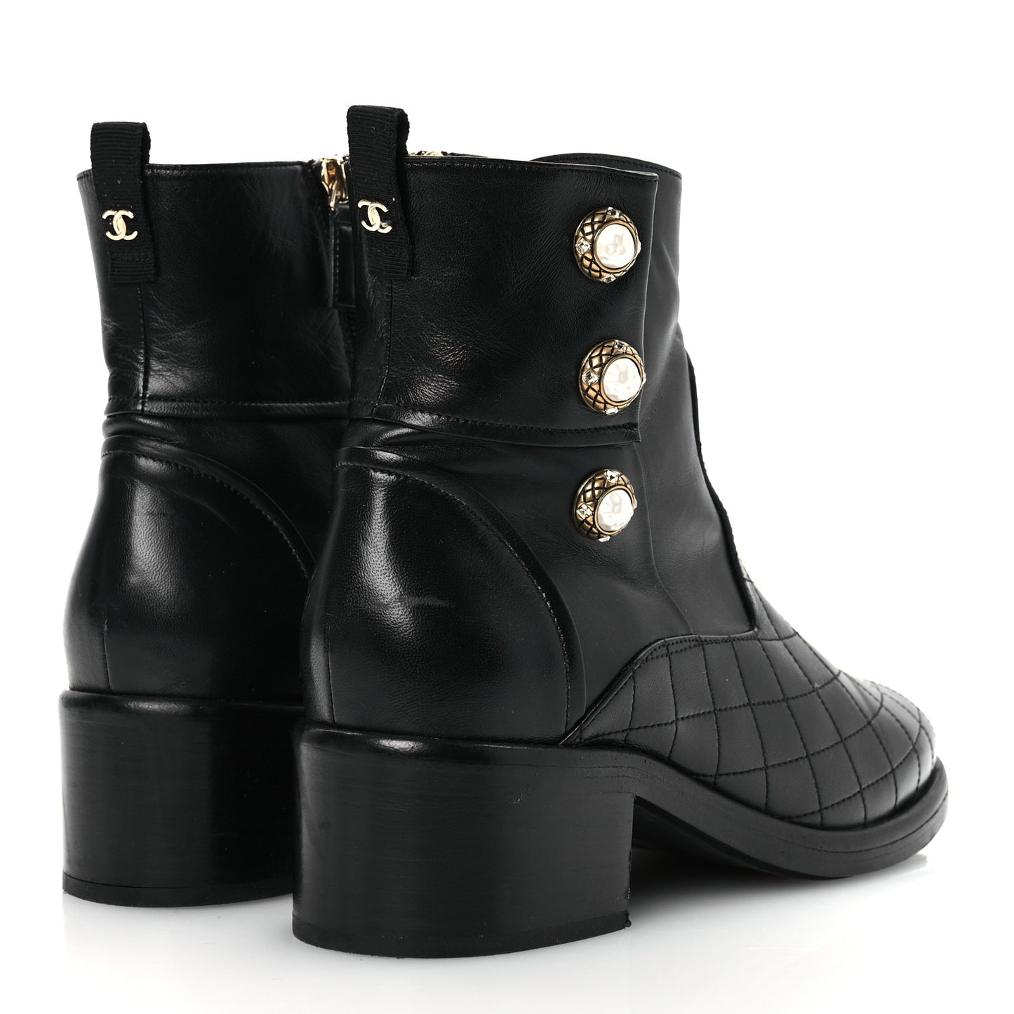 Lambskin Pearl Short Boots 40.5 Black