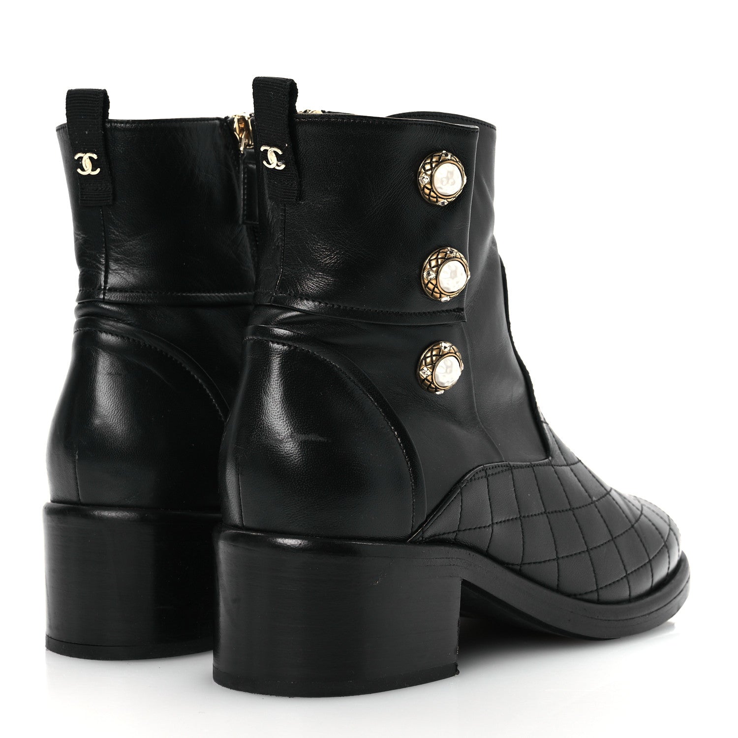 Chanel Lambskin Pearl Short Boots 40.5 Black 4 of 12