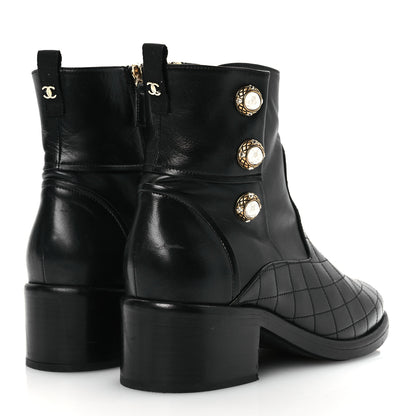 Chanel Lambskin Pearl Short Boots 40.5 Black 4 of 12