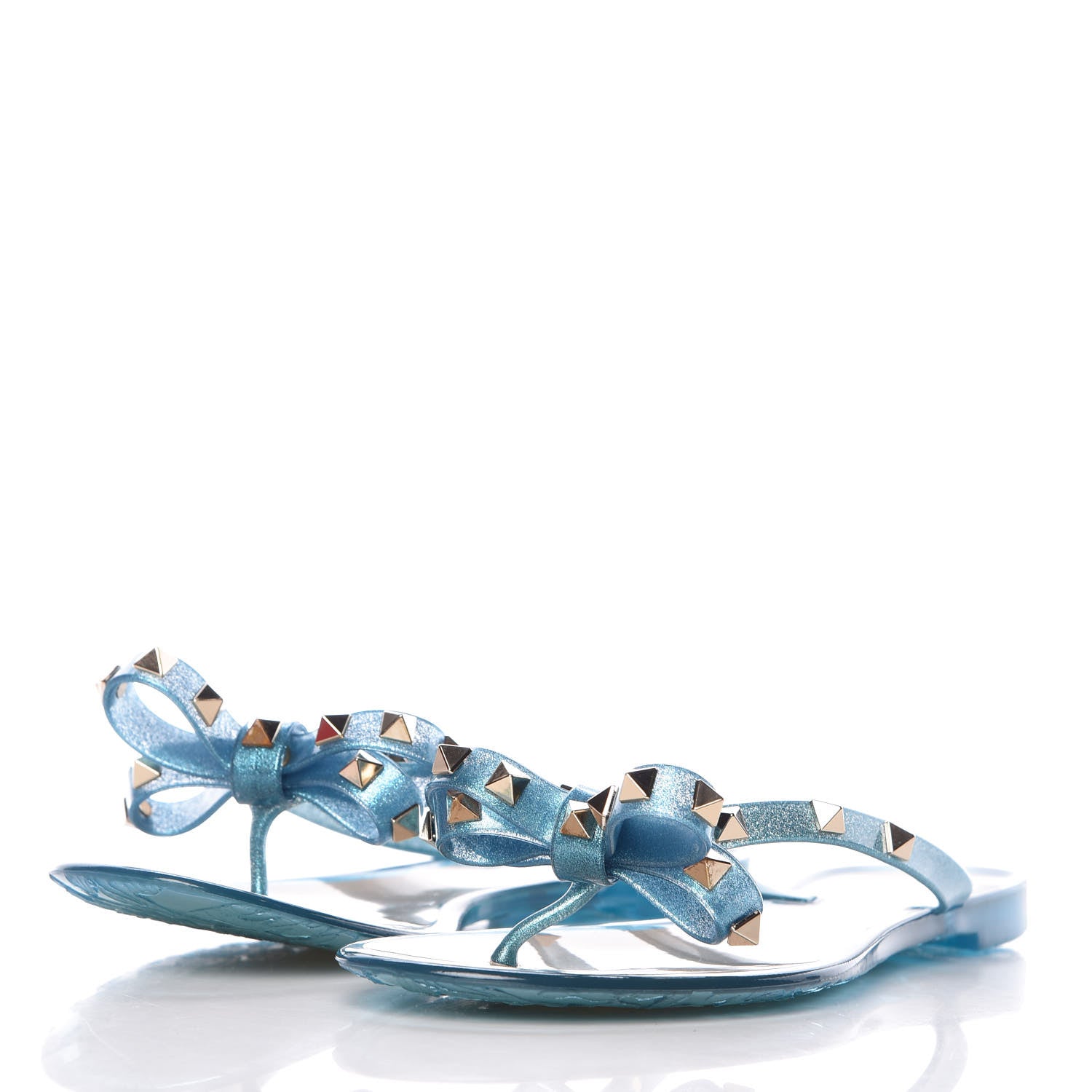 Valentino Garavani PVC Jelly Glitter Rockstud Bow Thong Sandals 38 Cerulean 3 of 8