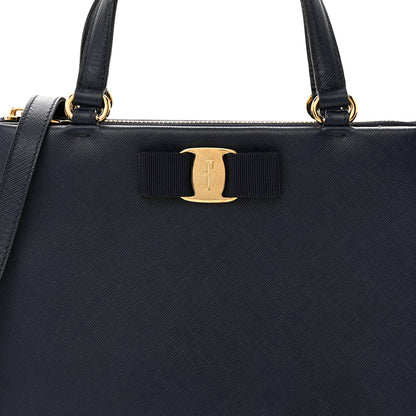 Salvatore Ferragamo Printed Calfskin Tracy Vara Tote Oxford Blue 9 of 15