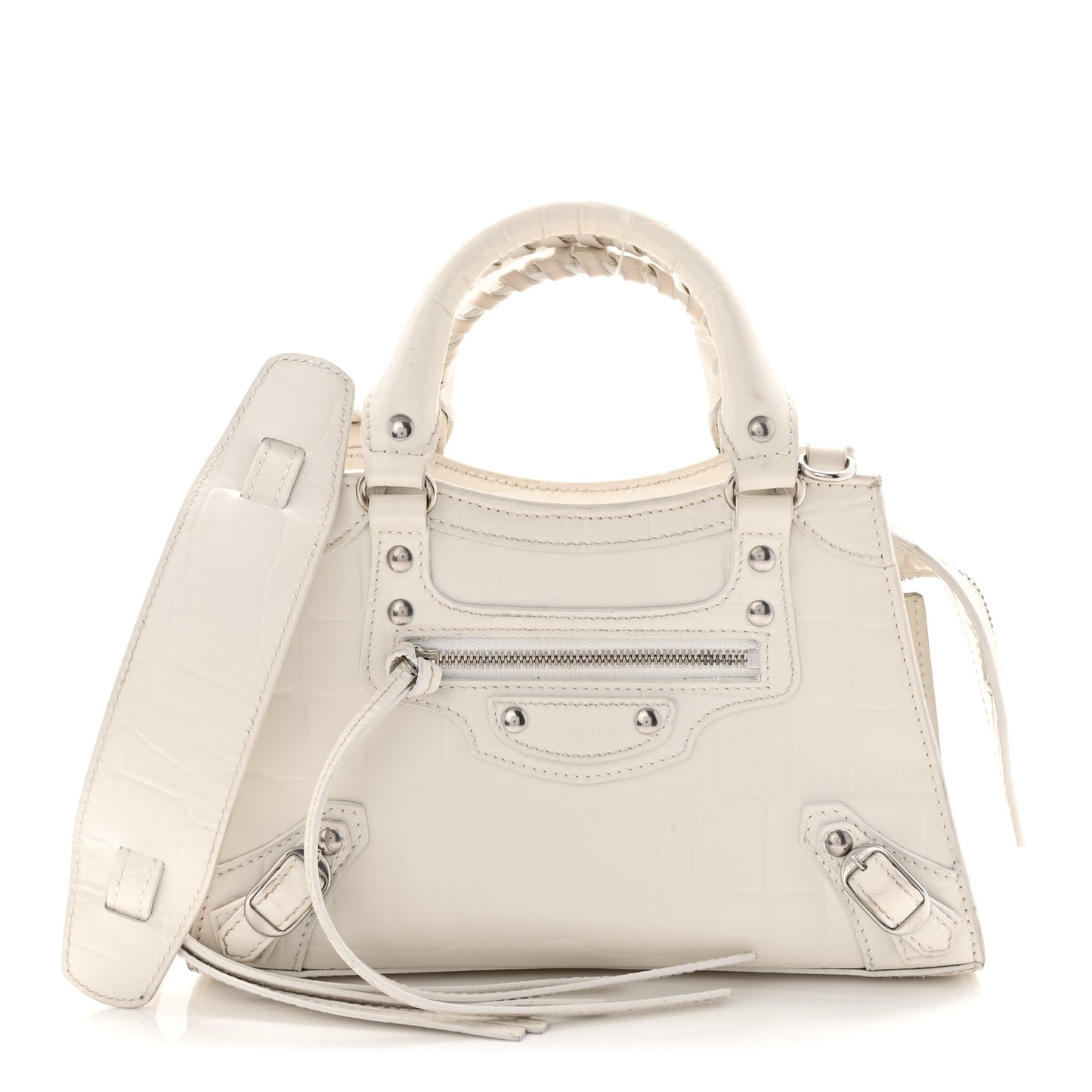 Extra Supple Calfskin Crocodile Embossed Neo Classic Silver Hardware Super Mini City White