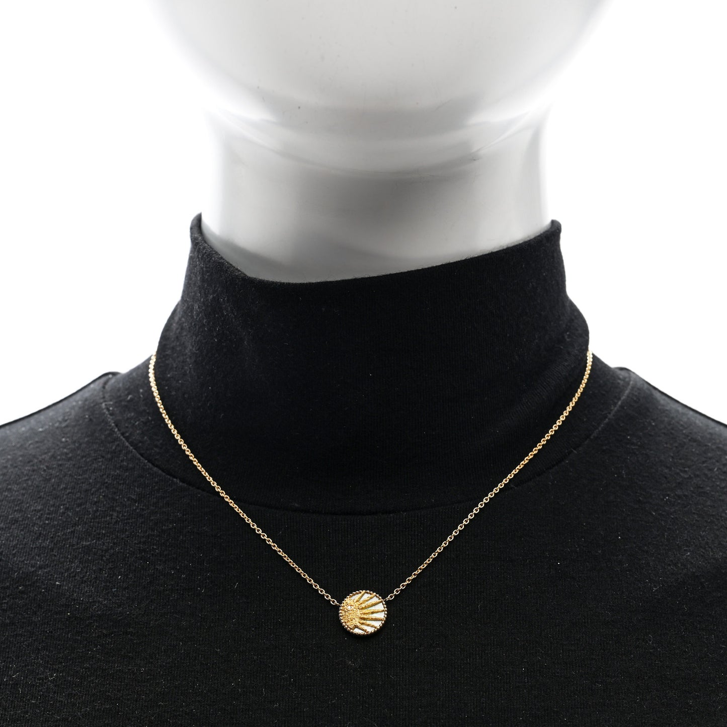 18K Yellow Gold Platinum Diamond Black Onyx Mother of Pearl Rose Celeste Pendant Necklace