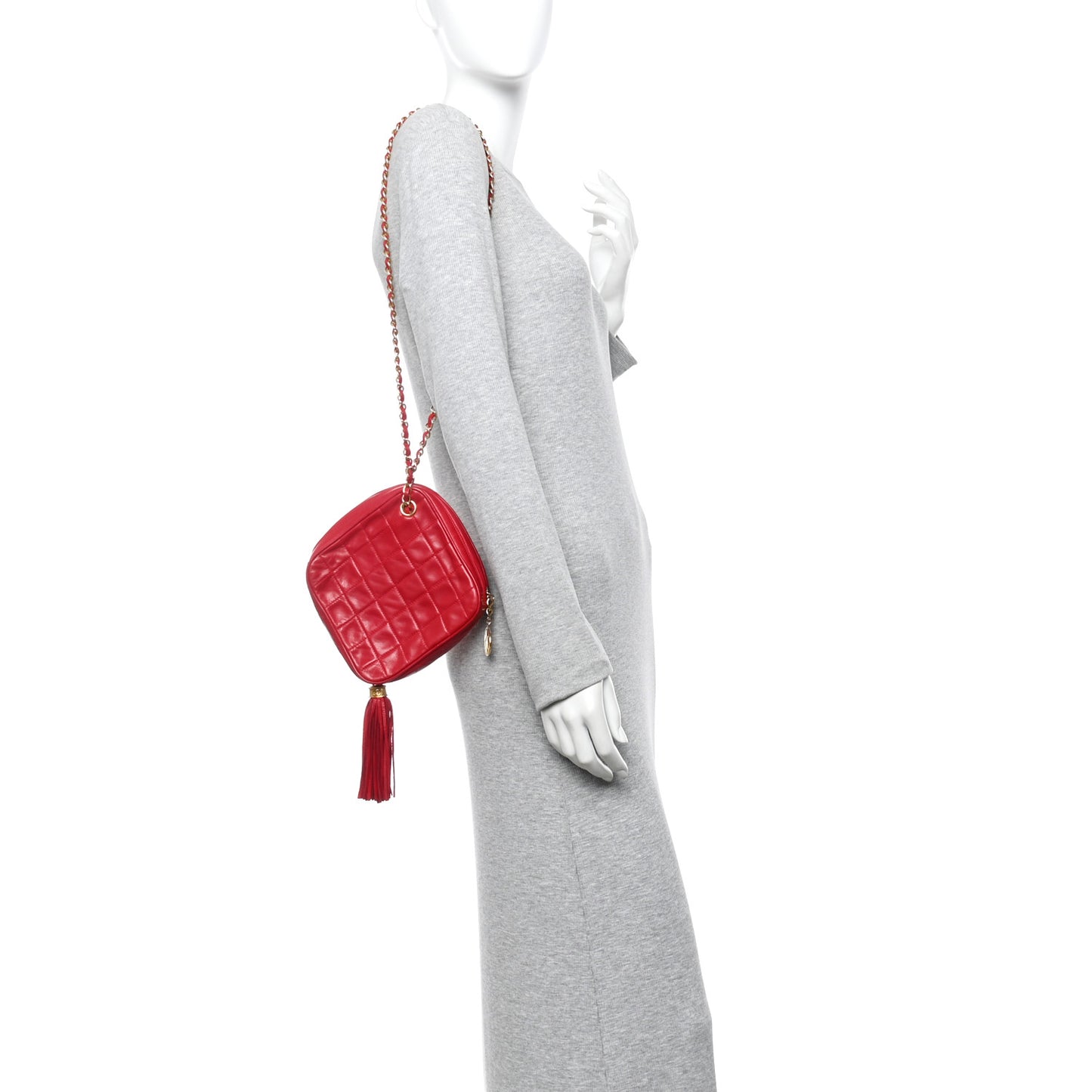 Lambskin Quilted Tassel Clutch Red