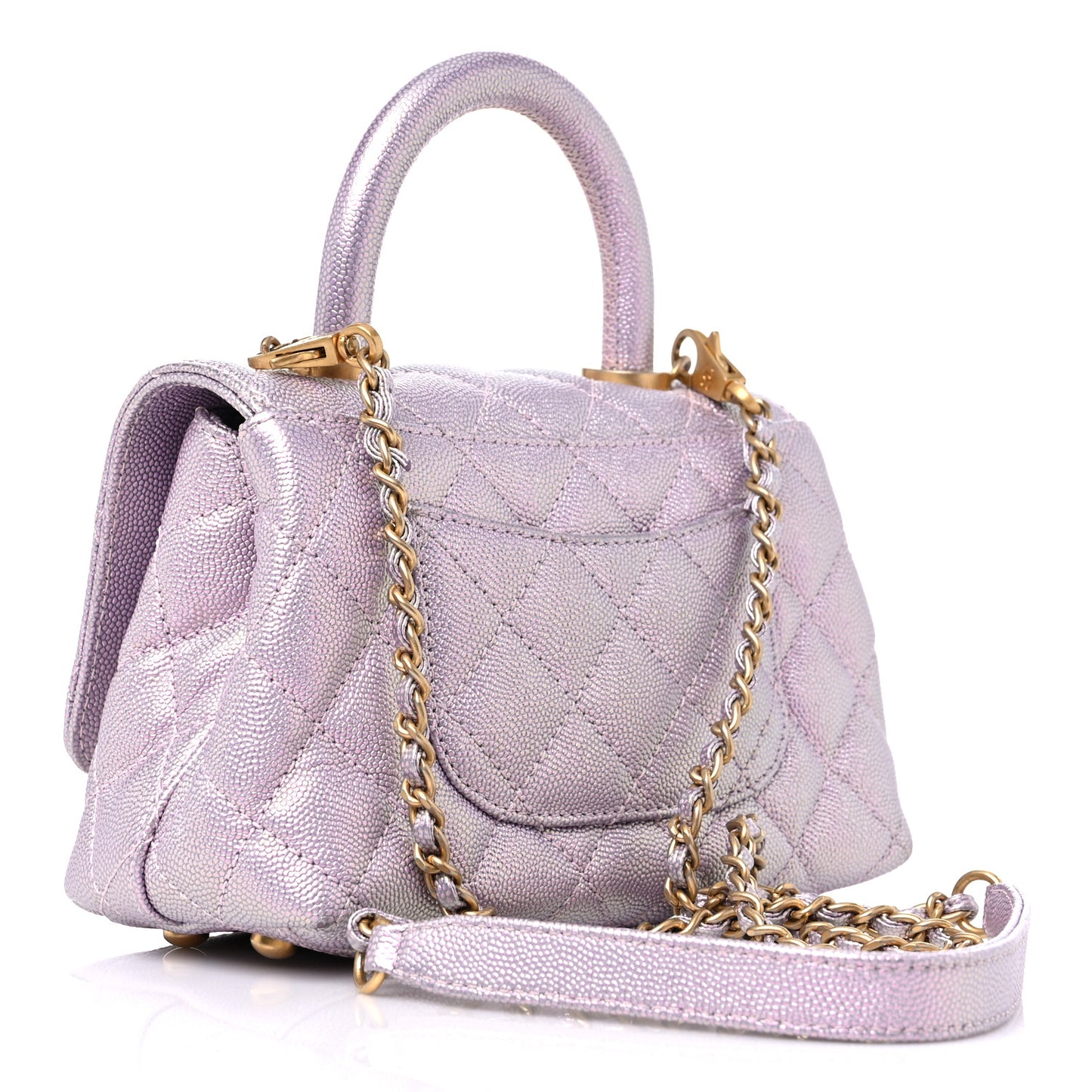 Iridescent Caviar Quilted Extra Mini Coco Handle Flap Purple