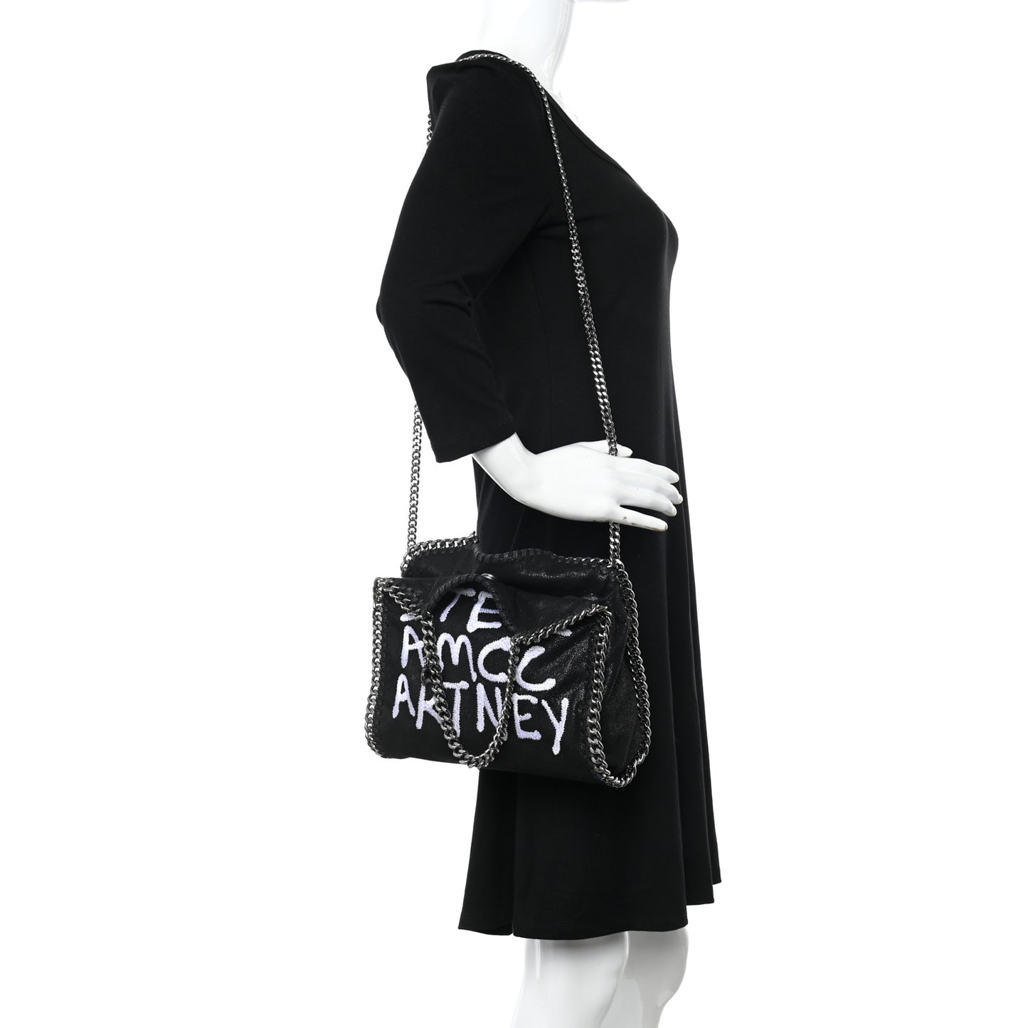 X ED CURTIS Shaggy Deer Logo Embroidered Mini Falabella Fold Over Tote Black