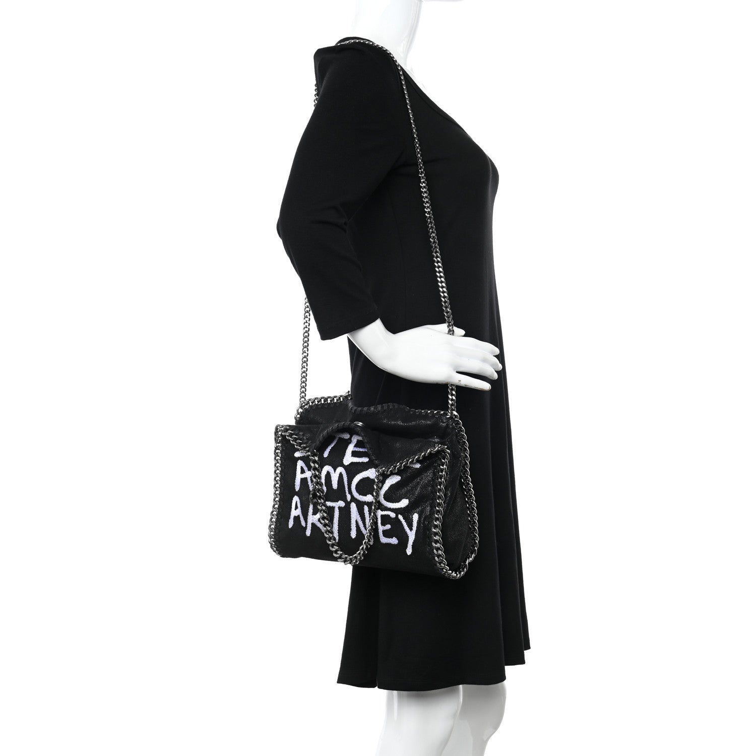 Stella McCartney X ED CURTIS Shaggy Deer Logo Embroidered Mini Falabella Fold Over Tote Black 2 of 10
