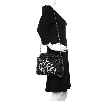 Stella McCartney X ED CURTIS Shaggy Deer Logo Embroidered Mini Falabella Fold Over Tote Black 2 of 10