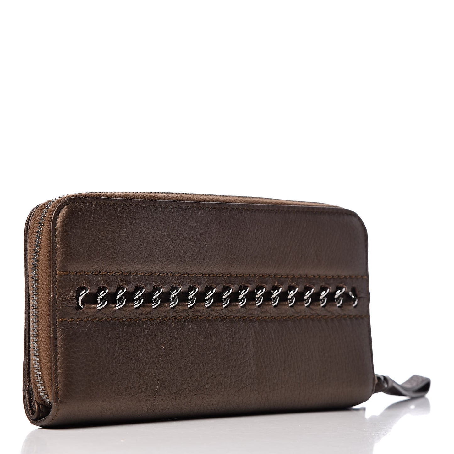 Metallic Calfskin Large Timeless Zip Around Wallet Brown