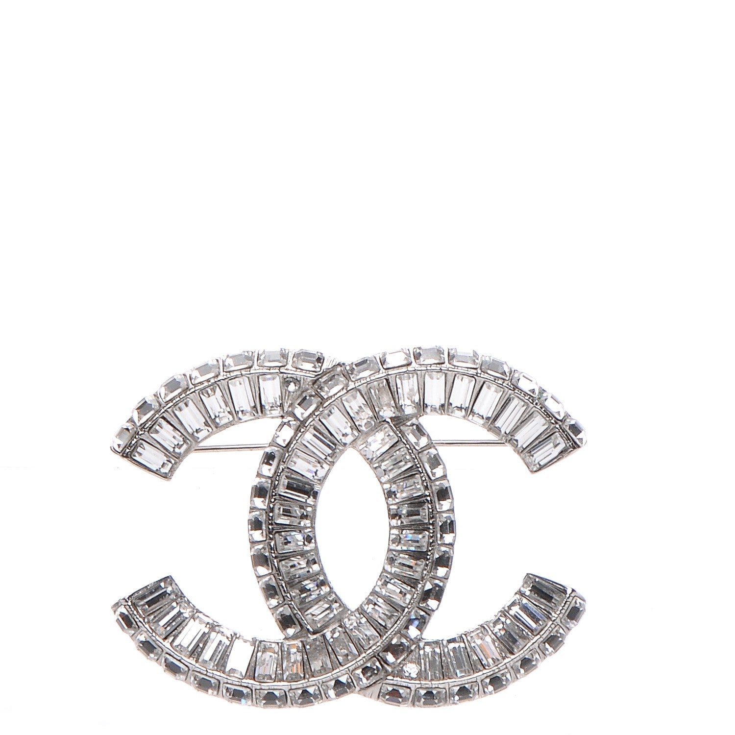Chanel Baguette Crystal CC Brooch Silver 1 of 5
