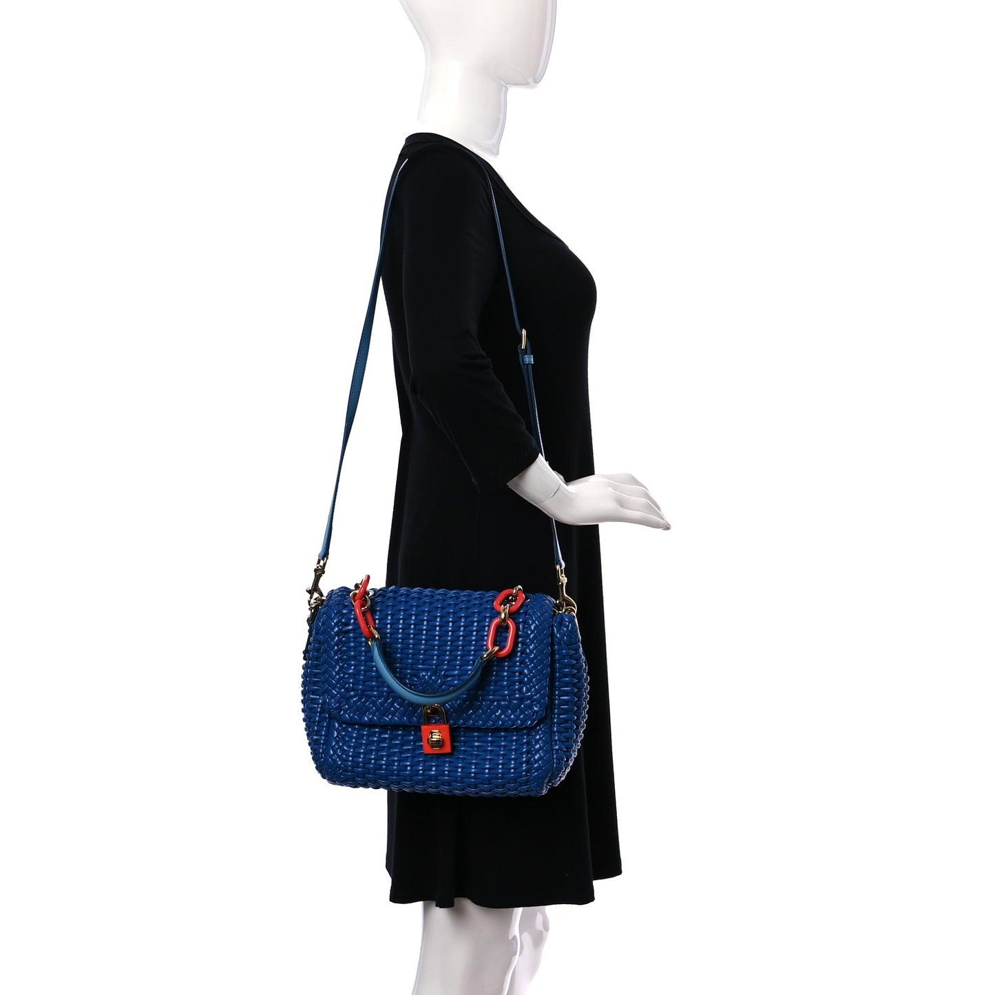 Woven Calfskin Padlock Shoulder Bag Blue