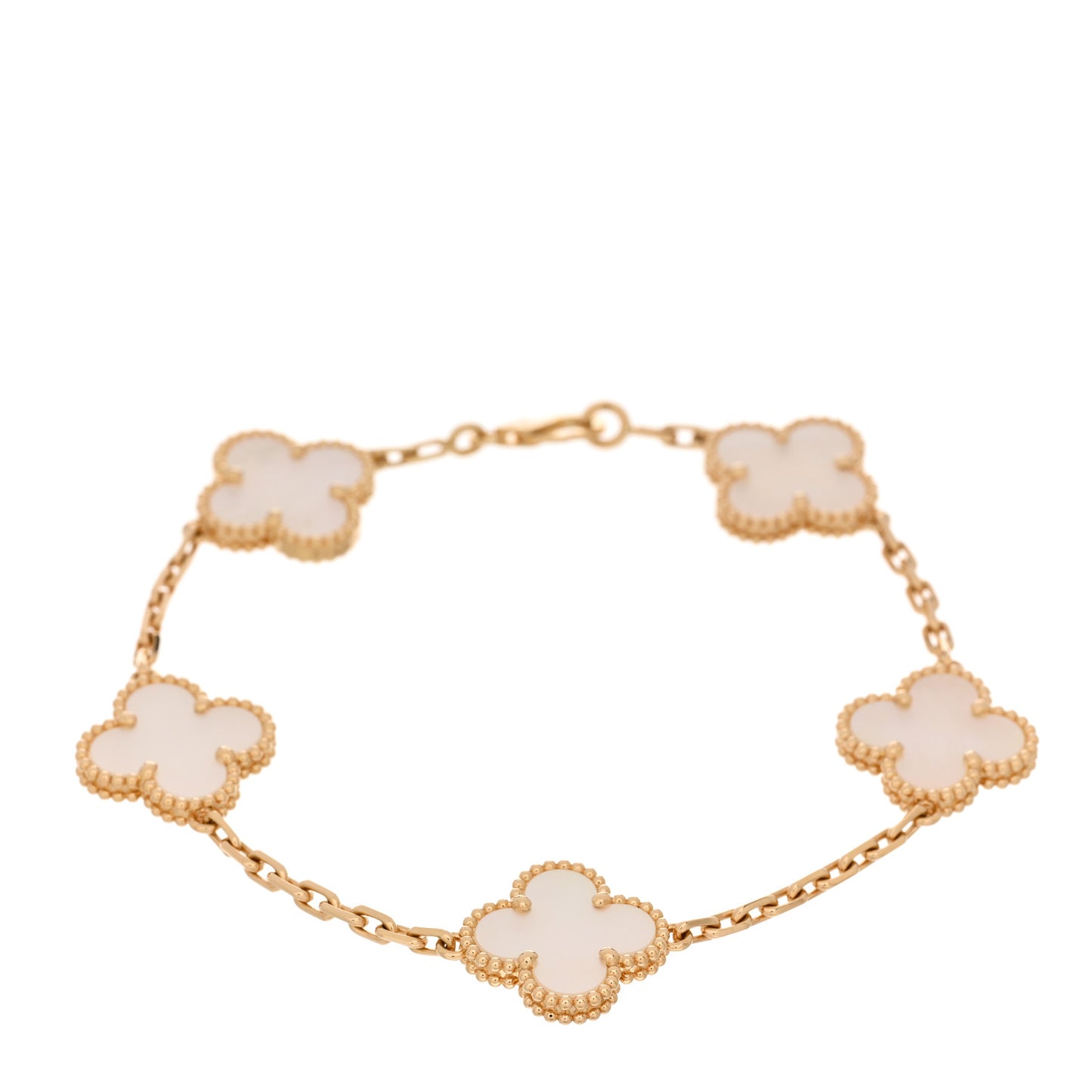 18K Yellow Gold Mother of Pearl 5 Motifs Vintage Alhambra Bracelet