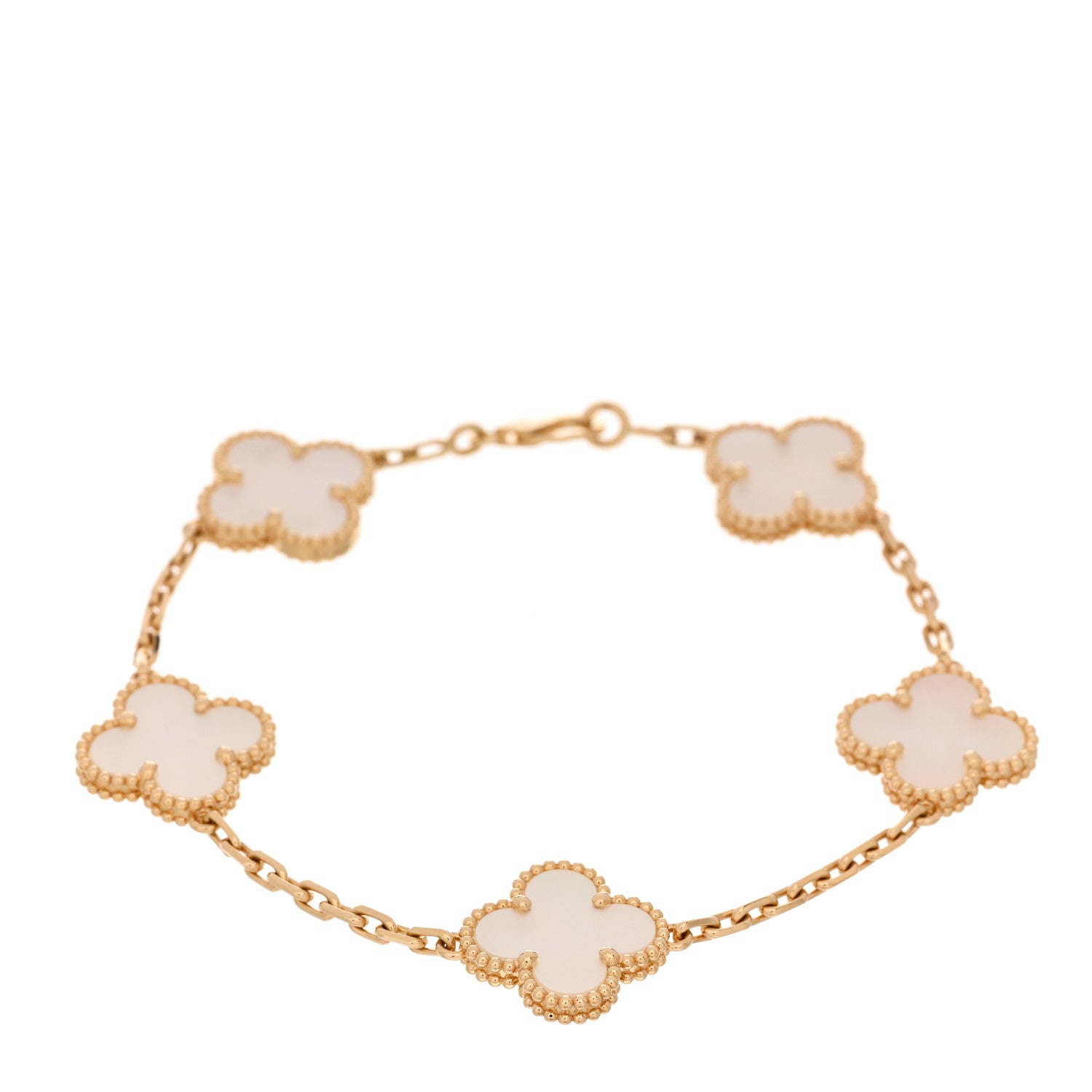 Van Cleef & Arpels 18K Yellow Gold Mother of Pearl 5 Motifs Vintage Alhambra Bracelet 1 of 4