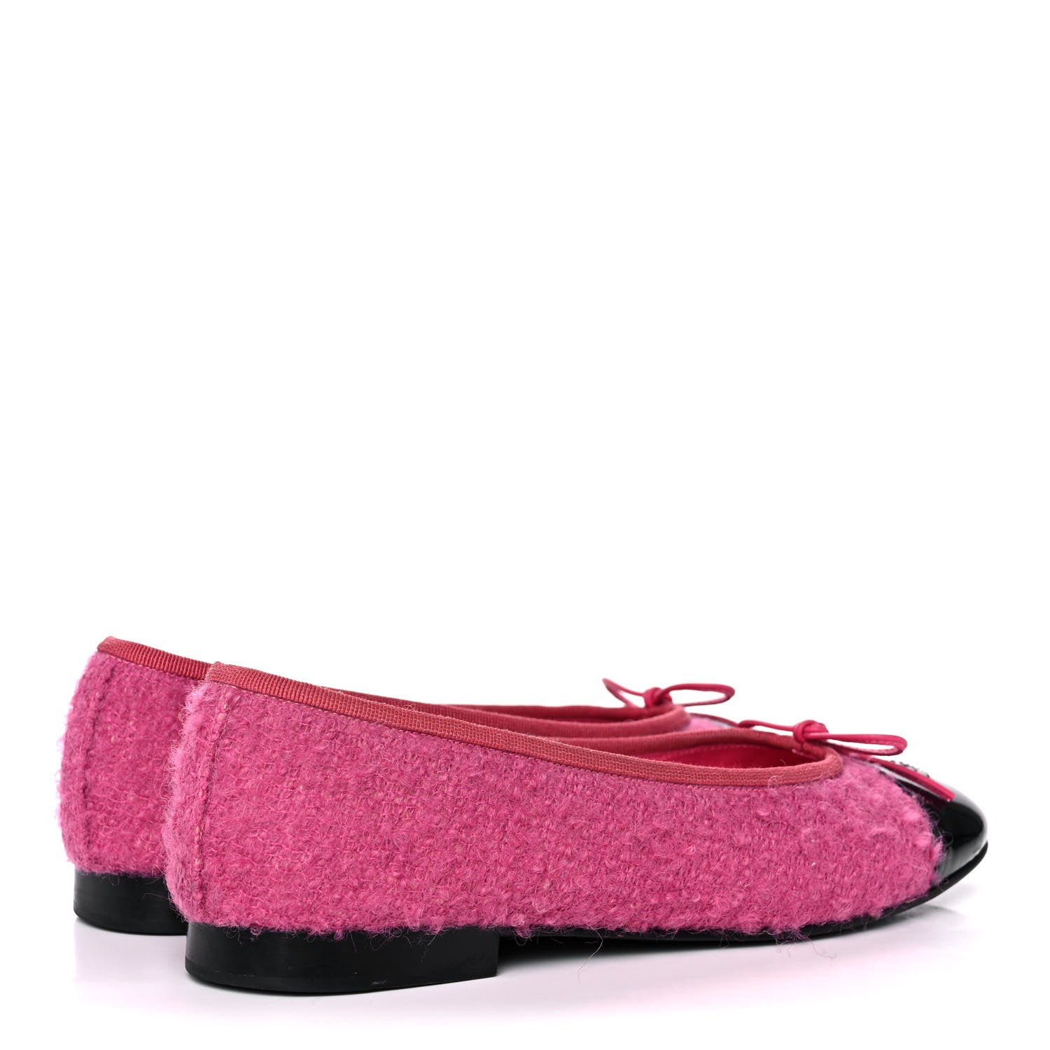 Chanel Tweed Patent Cap Toe Ballerina Flats 39 Pink Black 4 of 12