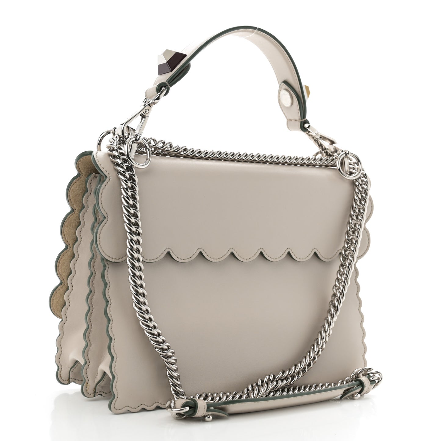 Vitello Liberty Scalloped Studded Kan I Shoulder Bag Grigio Polvere