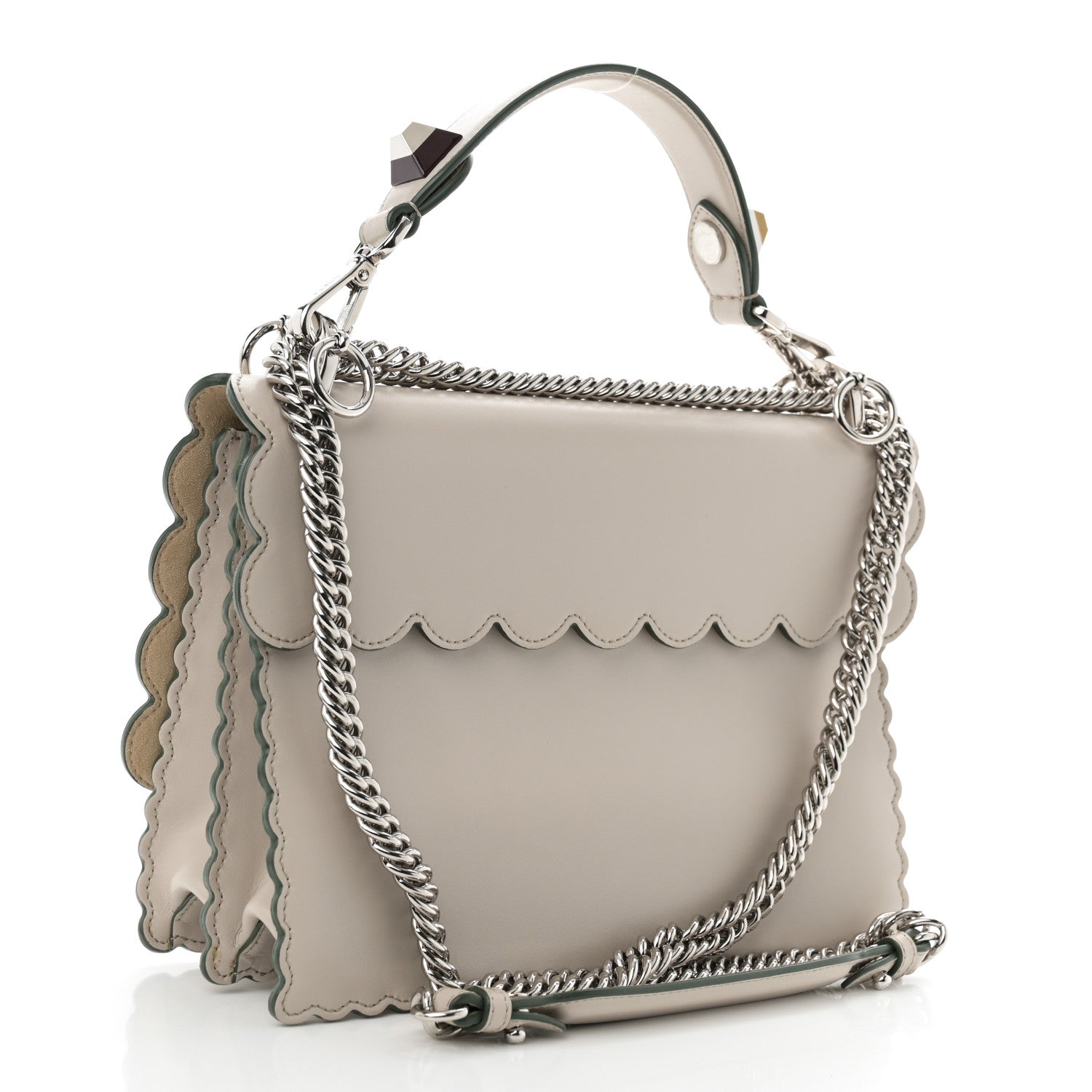 Fendi Vitello Liberty Scalloped Studded Kan I Shoulder Bag Grigio Polvere 3 of 11