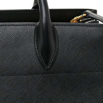 Prada Saffiano City Calfskin Medium Bibliothèque Top Handle Black White 13 of 14