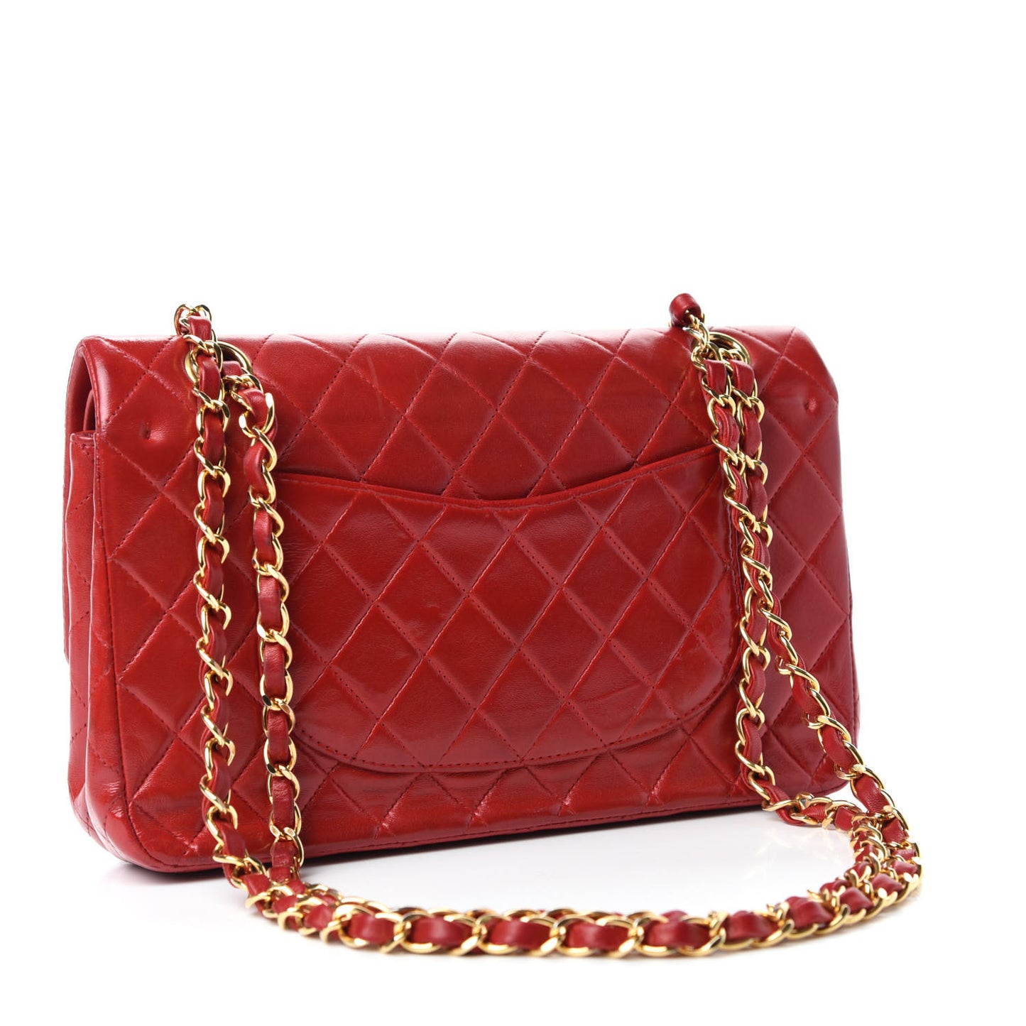 Lambskin Quilted Medium Double Flap Red