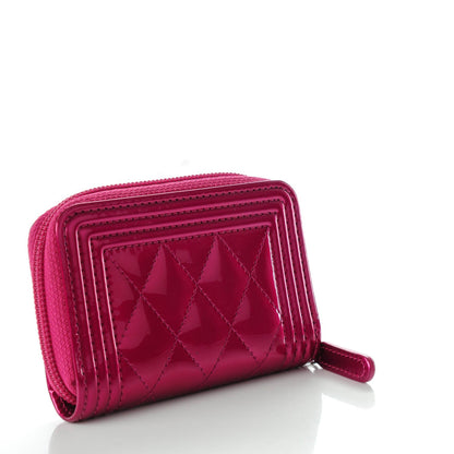 Chanel Patent Quilted Zip Around Boy Coin Purse Wallet Fuchsia 3 of 7