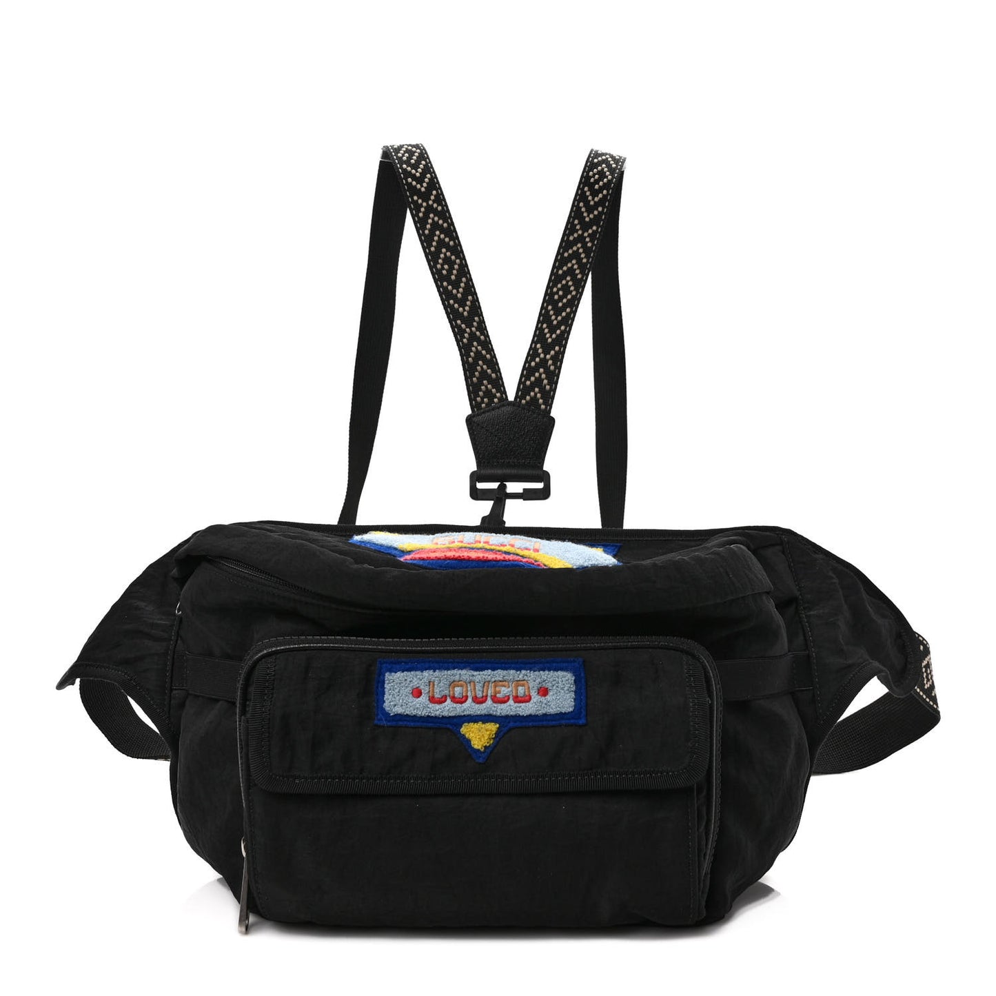 Nylon 80s Logo Patch Belt Bag Black