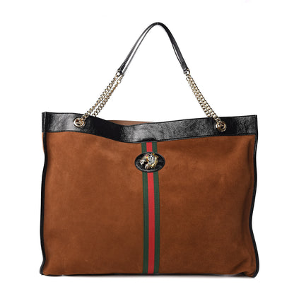 Gucci Suede Patent Maxi Rajah Chain Tote Nocciola Black 1 of 10