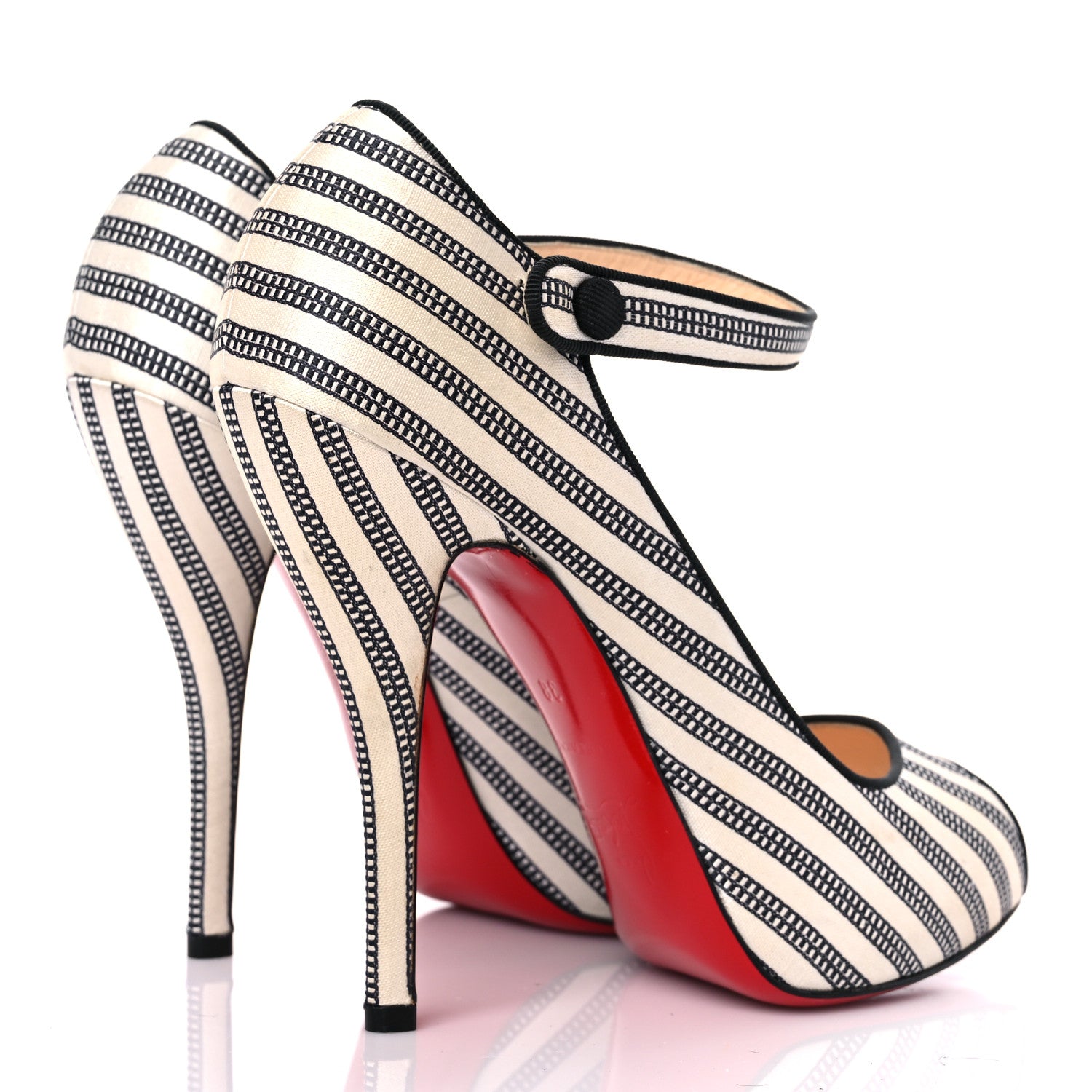 Christian Louboutin Canvas Melita Mary Jane Peep Toe 85 Pumps 38 White Black 4 of 11