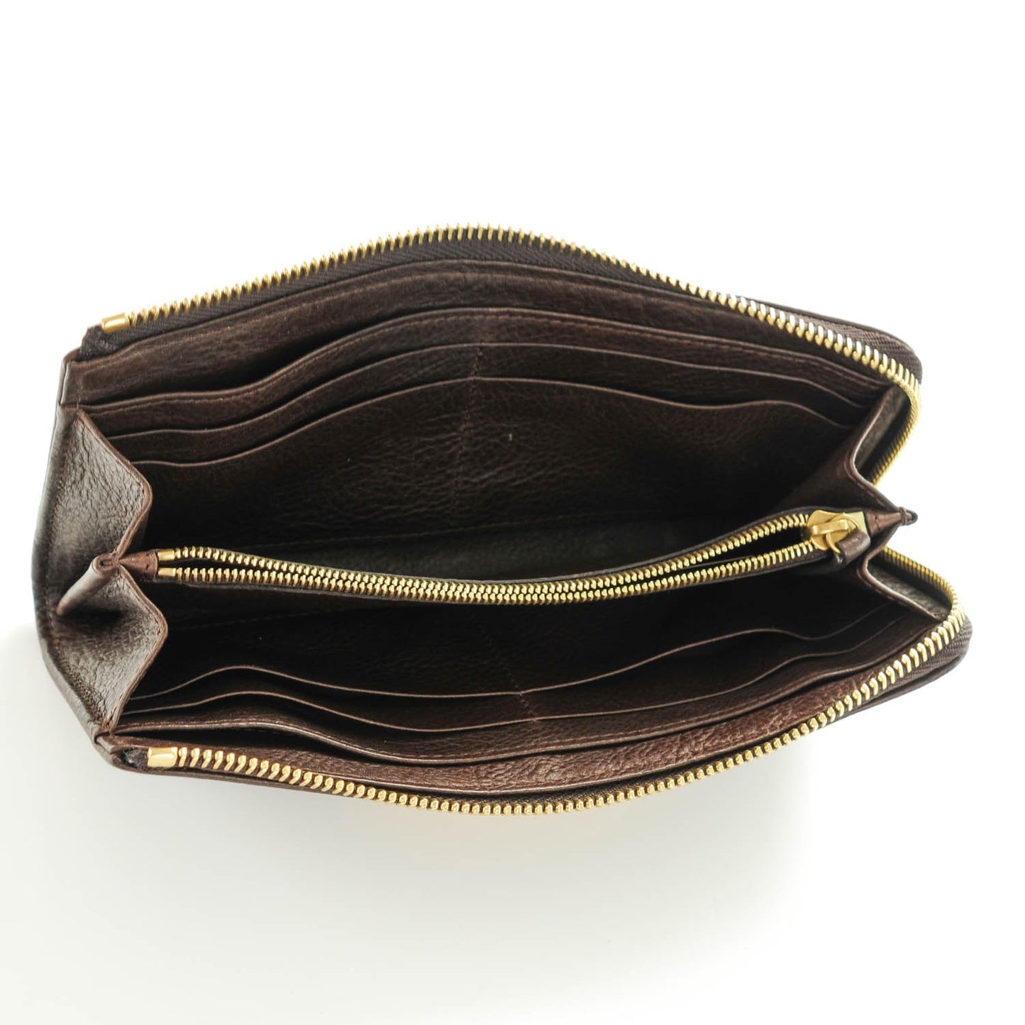 Natural Leather Slim Zip Around Wallet Chocolate