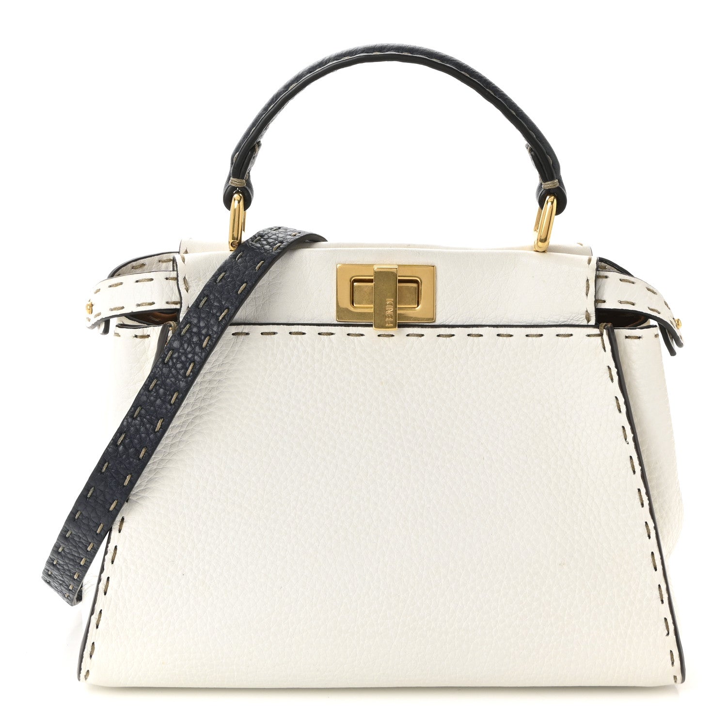 Fendi Cuoio Romano Selleria Tri-color Mini Peekaboo Iconic Satchel White Indaco Saddler 1 of 9