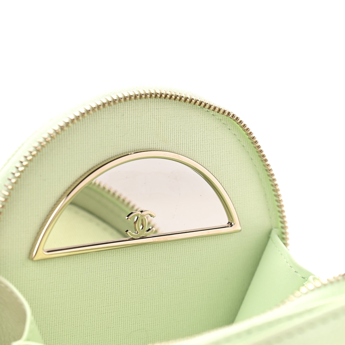 Caviar Quilted Round Handle With Care Vanity With Chain Light Green