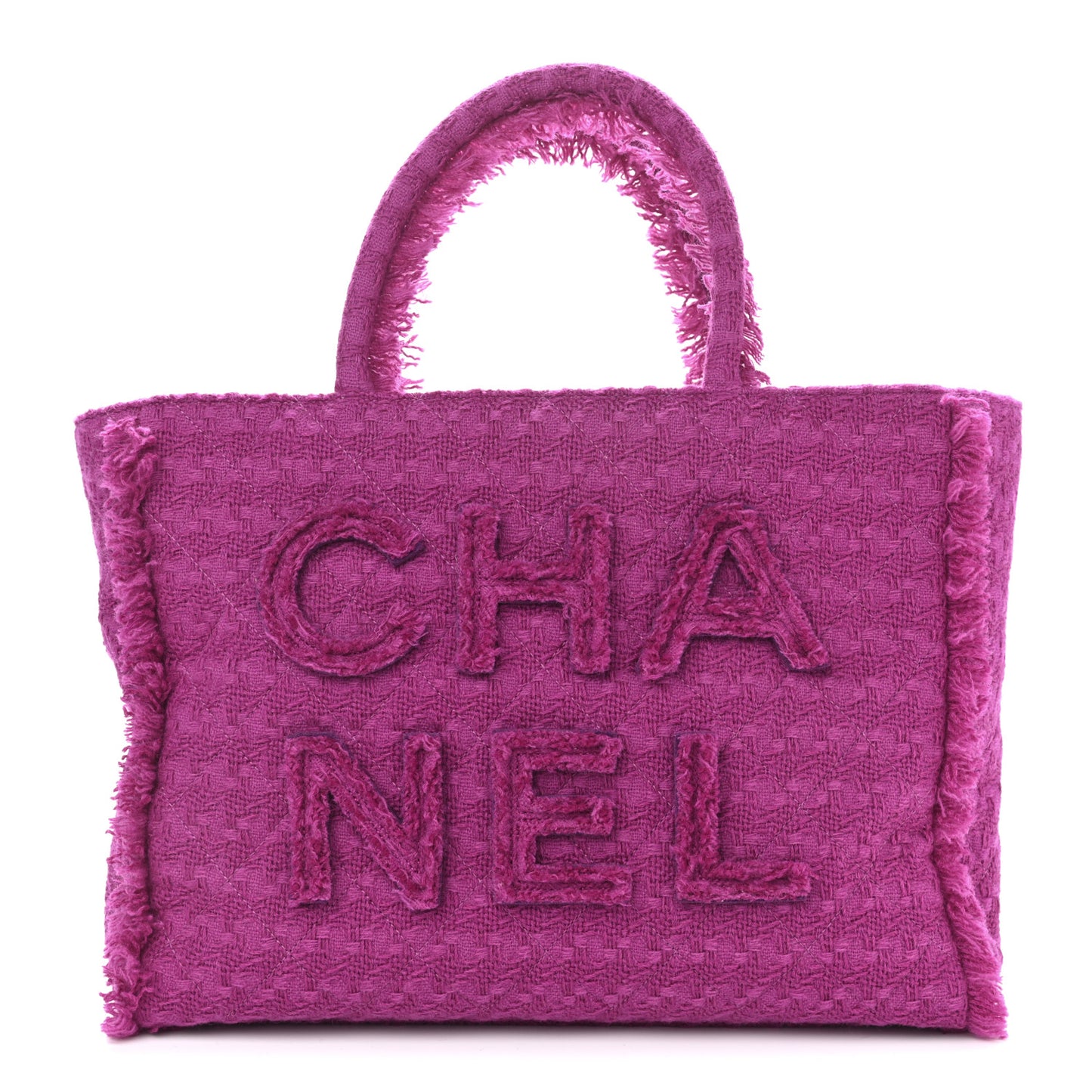 Wool Tweed Large Zipped Shopping Tote Magenta
