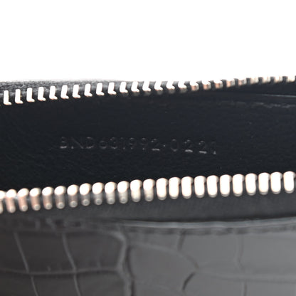 Saint Laurent Calfskin Crocodile Embossed 5 Fragments Zip Pouch Card Holder Black 7 of 7