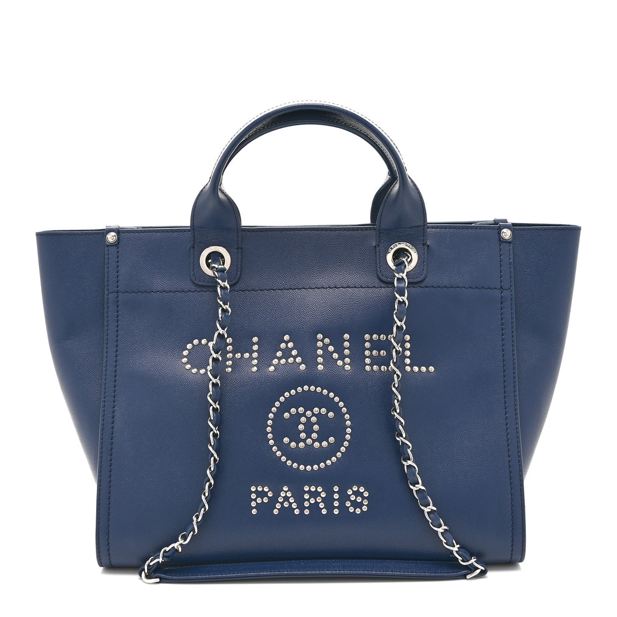 Chanel Caviar Small Studded Deauville Tote Navy 1 of 10