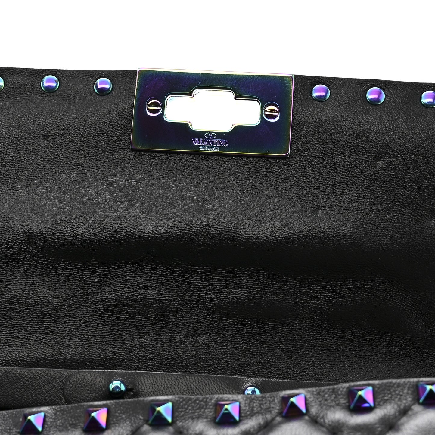 Lambskin Oil Slick Rockstud Spike Wallet on Chain Black