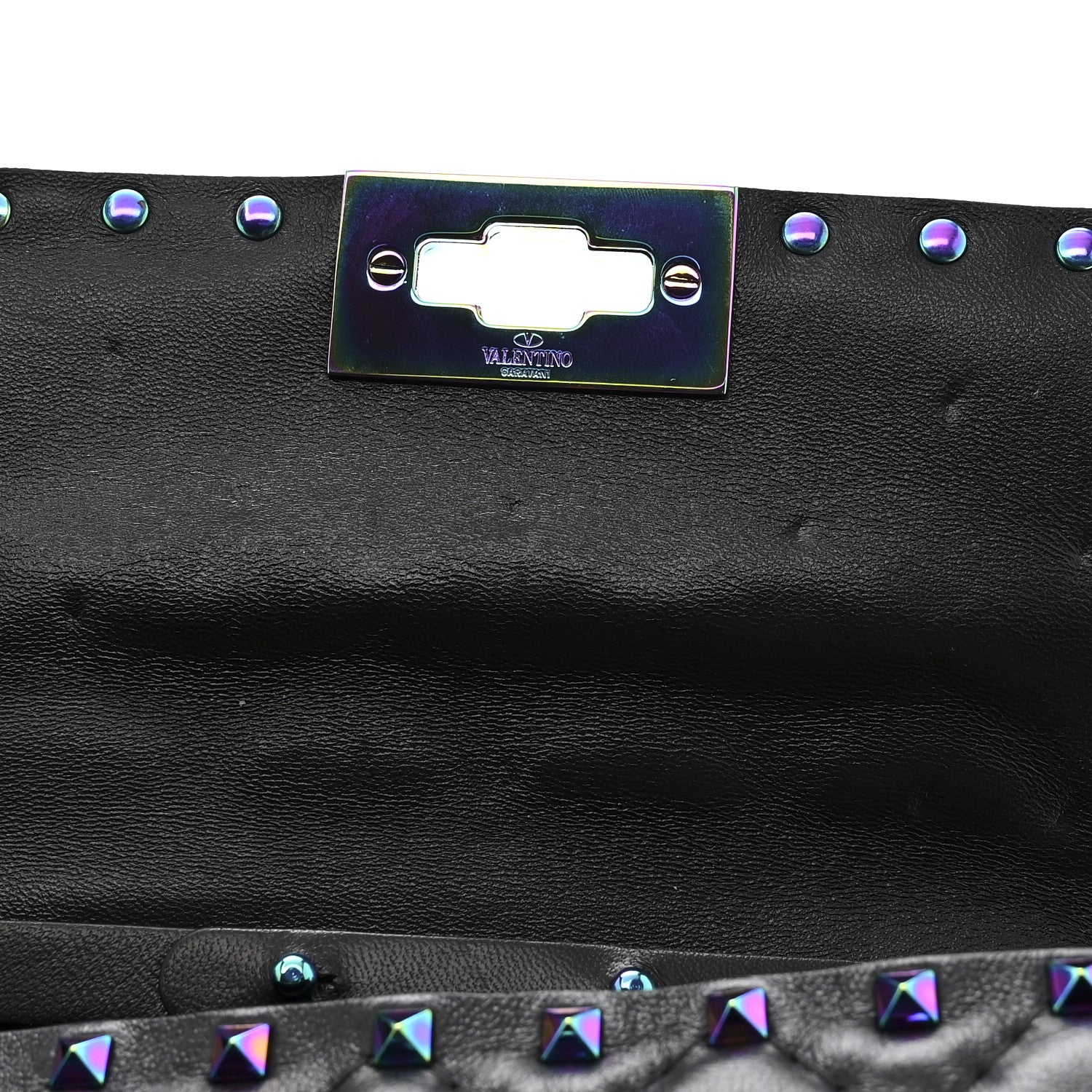 Valentino Garavani Lambskin Oil Slick Rockstud Spike Wallet on Chain Black 10 of 10