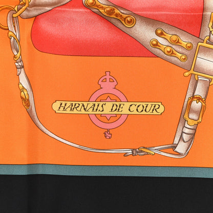 Hermes Silk Harnais De Cour Scarf 90 Black Orange Rouge 3 of 6