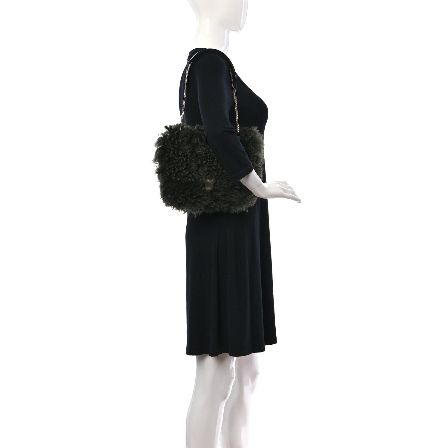 Celine Shearling Small Shoulder Bag Dark Green 2 of 10