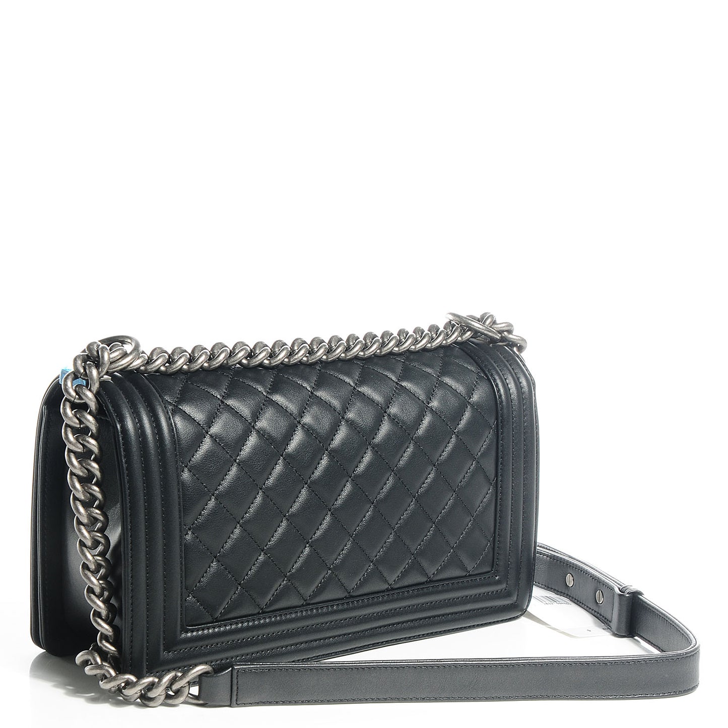 Metallic Calfskin Quilted Medium Boy Flap Black