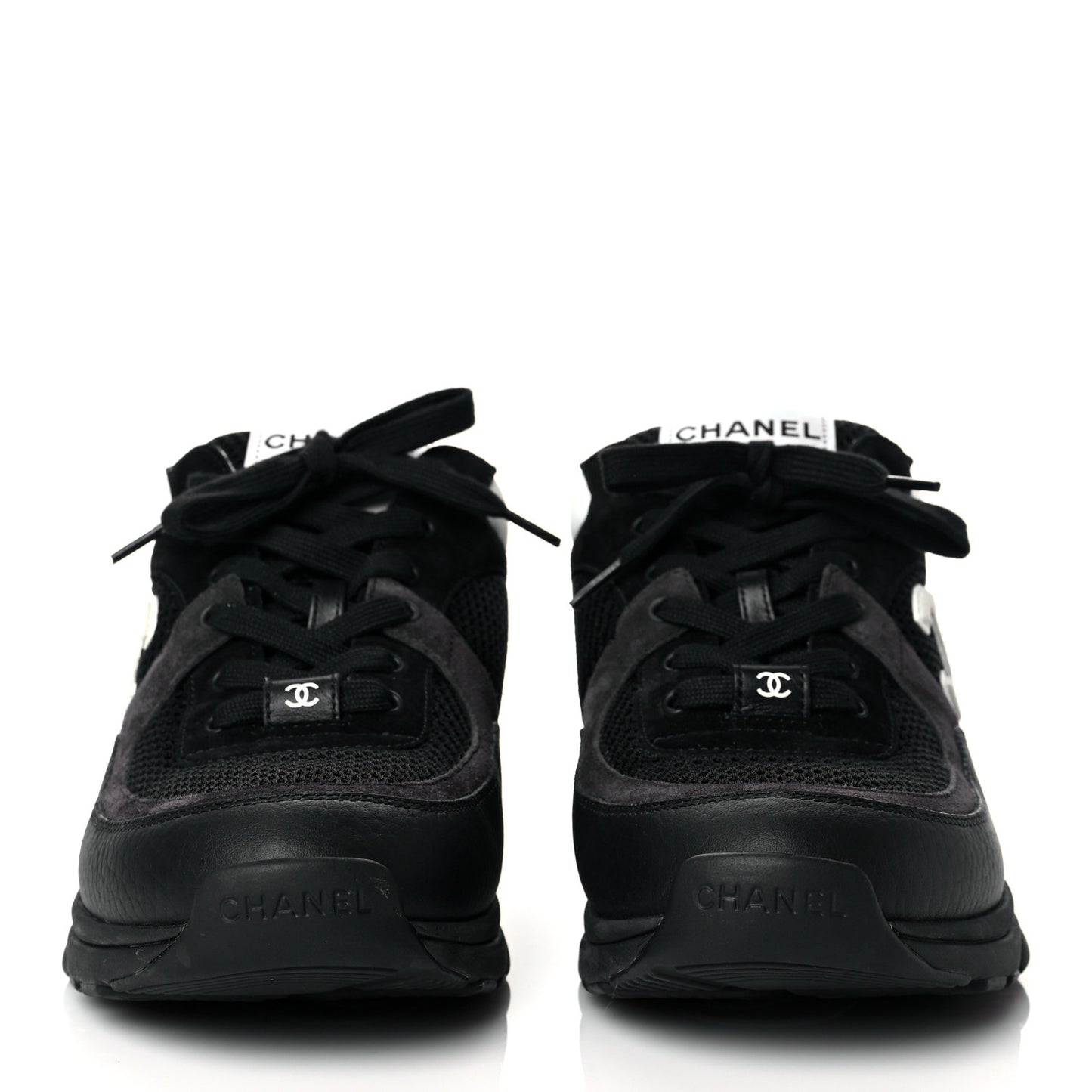 Mesh Suede Grained Calfskin Womens CC Sneakers 40 Black White