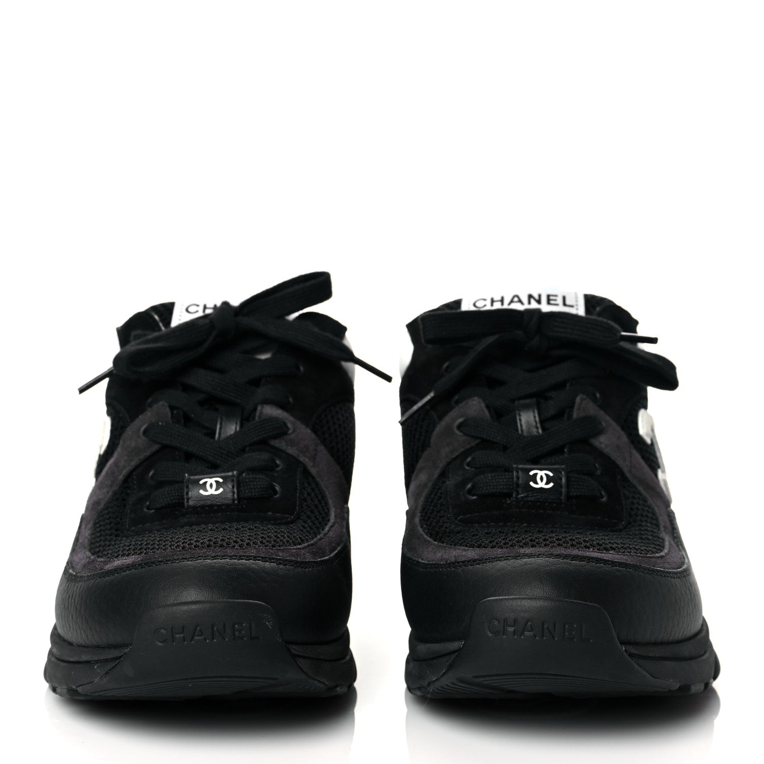 Chanel Mesh Suede Grained Calfskin Womens CC Sneakers 40 Black White 2 of 8