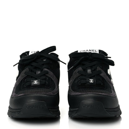 Chanel Mesh Suede Grained Calfskin Womens CC Sneakers 40 Black White 2 of 8